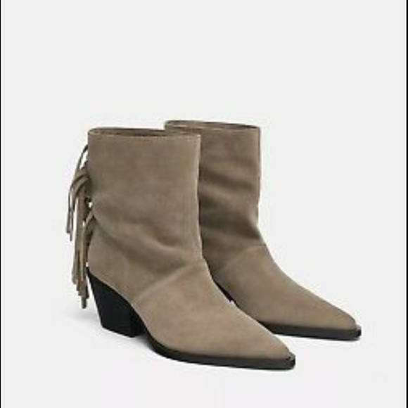 Nwt Zara block heels real suede fringe ankle boots - Picture 2 of 6